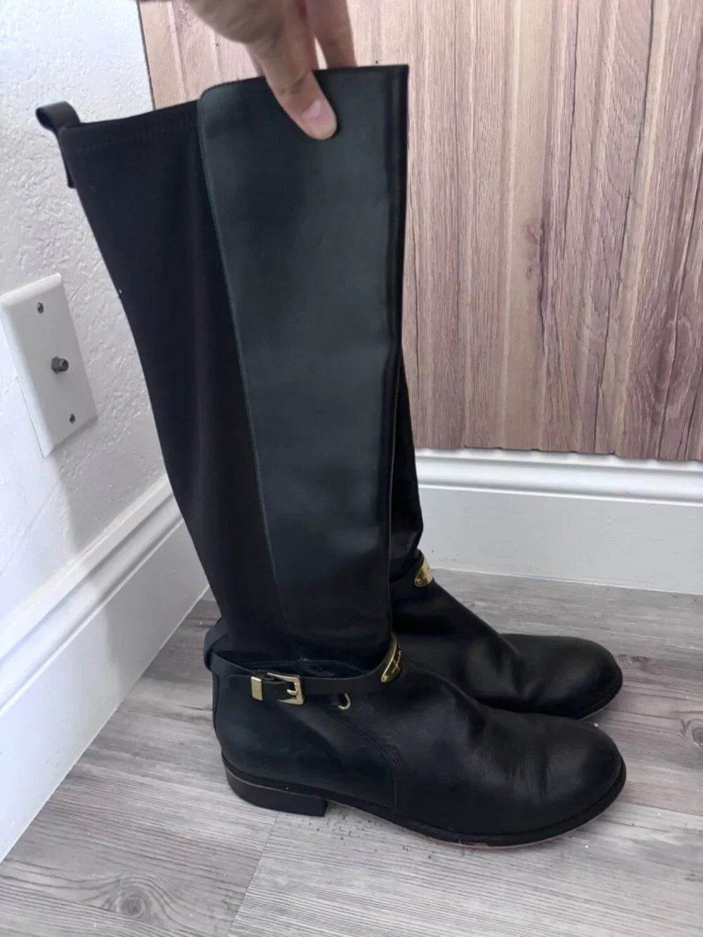 Michael Kors Black Knee Boots Size 10 Gold Logo